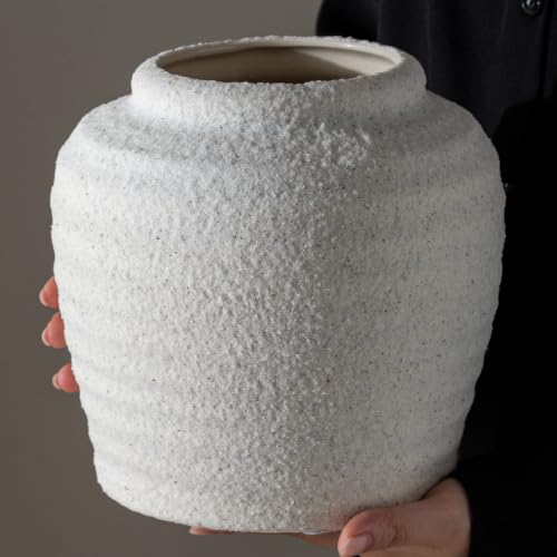 Lvases Rough Textured White Wabi Sabi Rustic Handmade Ceramic Decor Vase - color: White