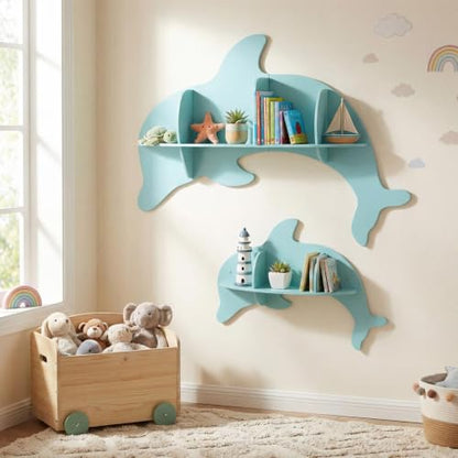 GLACER Floating Shelves for Wall, 2 Pack Kids Corner Bookshelf (Dolphin) - size: 38" x 6" x 27"