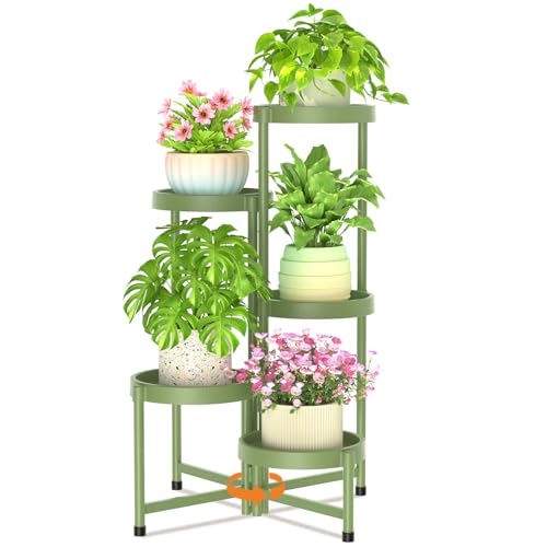 LASZOLA Plant Stand Indoor Outdoor Tall with Plastic Tray, 5 Tiers Green - color: Green, size: 5 Tier