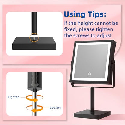 Ruacq Makeup Mirror with Lights 1X/7X Height Adjustable Matte Black - color: Matte Black - 7x