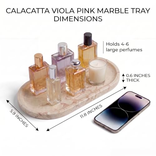 YKAJO Calacatta Viola Pink Oval Marble Tray, 11.8x5.9 Perfume Organizer - color: Calacatta Viola Pink, size: 11.8" x 5.9" x 0.6"