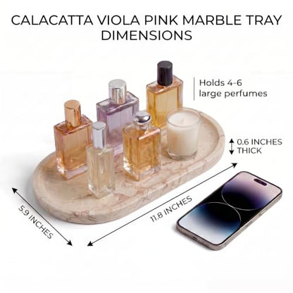 YKAJO Calacatta Viola Pink Oval Marble Tray, 11.8x5.9 Perfume Organizer - color: Calacatta Viola Pink, size: 11.8" x 5.9" x 0.6"