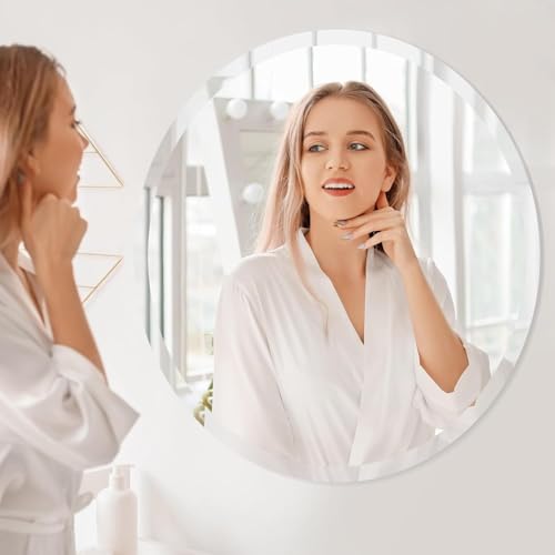 32 Inch Round Frameless Wall Mirror, Modern European Style, Ideal for Bathroom, Shatter-Resistant Packaging - size: 32"L x 32"W