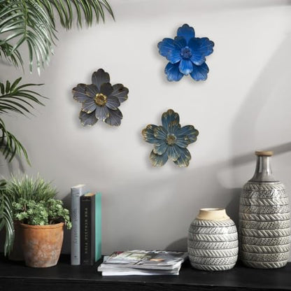 Metal Flower Wall Sculpture, 9.5" Grey Golden Rustic Modern Artwork - color: 02B-Grey