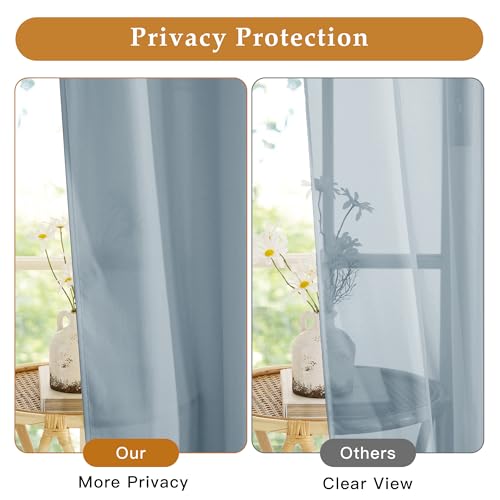 RYB HOME Non See Through Stone Blue Sheer Curtains 63 inches Long - color: Stone Blue, size: 52"W x 63"L (Pack of 2)