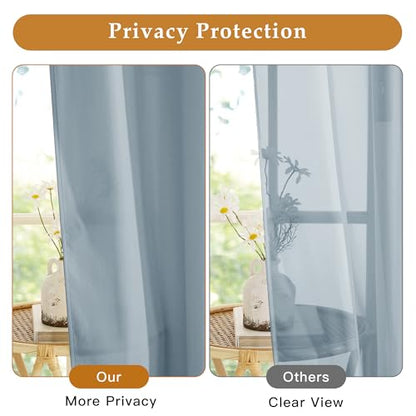 RYB HOME Non See Through Stone Blue Sheer Curtains 63 inches Long - color: Stone Blue, size: 52"W x 63"L (Pack of 2)