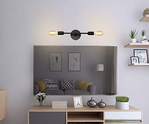 Black 2 Light Plug in Wall Sconce Set of 2 for Bathroom Farmhouse