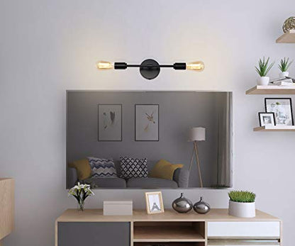 Black 2 Light Plug in Wall Sconce Set of 2 for Bathroom Farmhouse