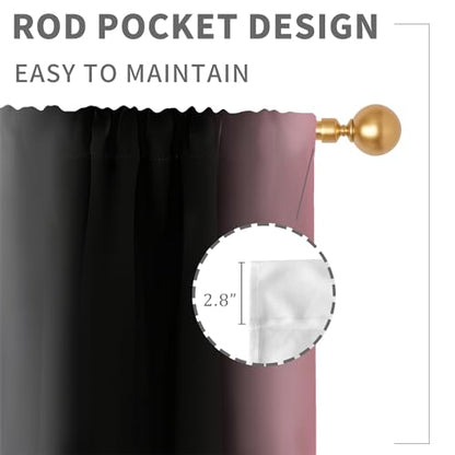 Black Pink Grey Curtain, Ombre, 2 Panels, 42" W x 63" L, Rod Pocket - color: Pink, size: 42"W x 63"L (Pack of 2)