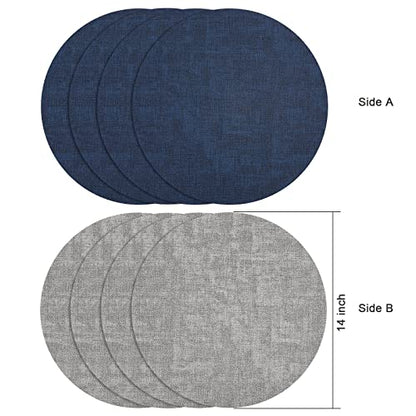 Myir JUN 14" Round Placemats Set of 4, Reversible Dual-Color Place Mats - color: Gray Blue