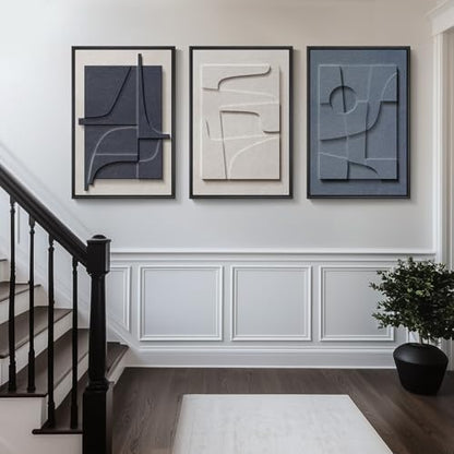 Large 3D Textured Framed Blue White Abstract Wall Art Set, 3 Piece 20x30 In - color: Blue and White, size: 20"w X 30"h X 3pcs