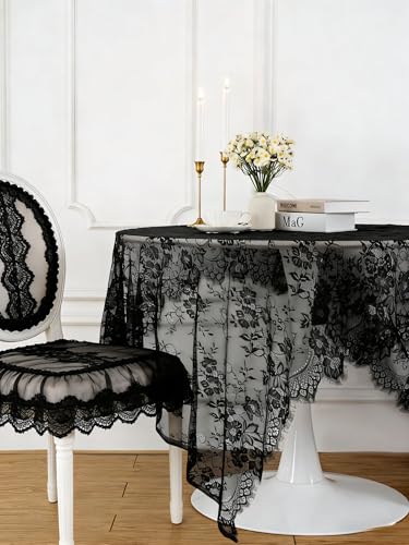 Black Lace Tablecloth Farmhouse Table Fabric 60x120 Inch for Halloween - color: Black, size: 120" x 60" (1Pc Rectangular)