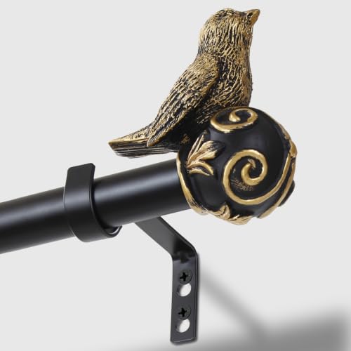 Curtain Rods for Windows 28-48 Inch, Gold Curtain Rod with Bird Finials - size: 28-48