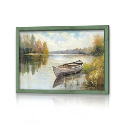 HILL WEST Rustic Autumn Lake Landscape Framed Wall Art, 24x16inch - color: Lake, size: 24"L x 16"W