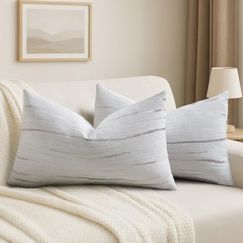 HAUSSY Pack of 2 Embossed Lumbar Throw Pillow Covers 12x20 Inch, Crey - color: Grey, size: 20" x 12" (Pack of 2)