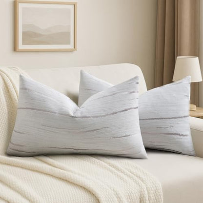 HAUSSY Pack of 2 Embossed Lumbar Throw Pillow Covers 12x20 Inch, Crey - color: Grey, size: 20" x 12" (Pack of 2)
