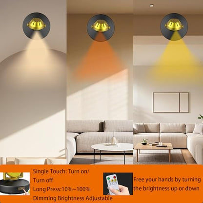 Wireless LED Spotlight 2 Pack, Rechargeable Uplights Picture Lights with Remote, Battery Powered Stick Spot Lights Puck Light with Timer Dimmable for Wall Accent Display Dartboard Painting Closet - color: Black Gold