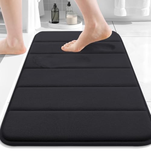Buganda Memory Foam Bath Mat 24 x 16, Ultra Soft Absorbent Bathroom Rugs - color: Black, size: 24" X 16"