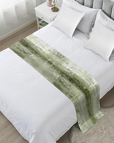 Bed Runner for King Size Bed, Sage Green Decorative Bed Scarf Throws for Foot of Bed, Modern Geometric Oil Painting Abstract Art Bedding Protector Slipcover Bed Runners for Hotel/Home, 94 x 20 Inch - size: 94 x 20 inches(King)