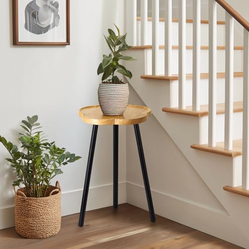 KINNARY Plant Stand Indoor, Wood Plant Table Plant Holder with Raised Design,Heavy Duty Metal Flower Pot Stand, Mid Century Modern Home Decor Small Side End Table（Clr.3-Flower 20" H） - color: Light wood flower 11.8"x20"