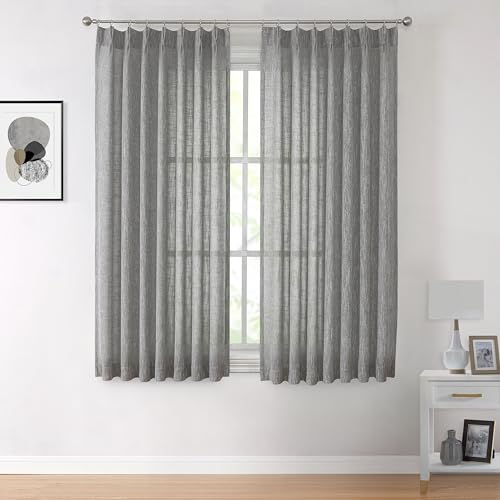 Vision Home Pinch Pleated Gray Semi Sheer Curtains Textured Light Filtering Window Curtains 72 inch for Living Room Bedroom Rayon Blended Charcoal Grey Pinch Pleat Drapes with Hooks 2 Panels 40"Wx72"L - color: Charcoal Grey/Pinch, size: 40"W x 72"L (Pack