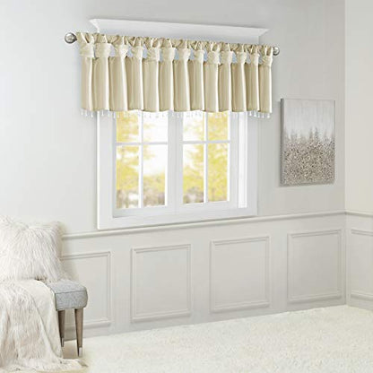 Madison Park Faux Silk Valances for Windows with Beads, 50x26 Champagne - color: Champagne, size: 50"W x 26"L (Pack of 1), style: Valance