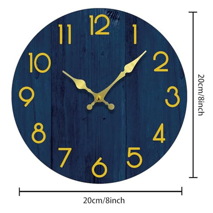 Blue Small Wall Clocks Battery Operated, 8 Inch Silent Wall Clock - size: 8 Inch