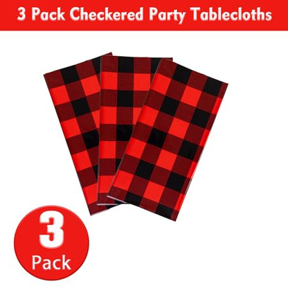 Kesfey Red and Black Gingham Tablecloth Christmas Party Table Cover 3 Packs - color: Red and Black