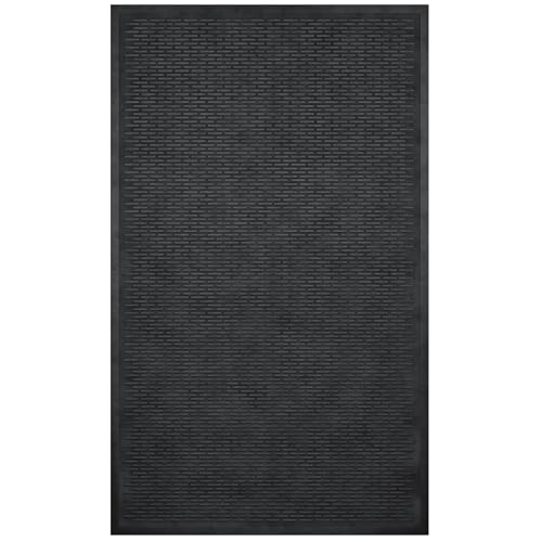 Ottomanson Waterproof Rubber Outdoor Doormat – Heavy-Duty Non-Slip Rubber Floor Mat with Ridge Scraper Pattern, All-Weather Front Door Entry Mat for Mud & Dirt Control – 35" x 60", Black - color: Black - Dash, size: 2'11" x 5' (Mat)