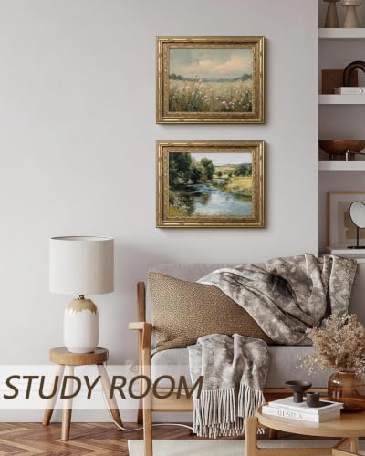 InSimSea Gold Framed Landscape Wall Art, Wildflower Filed Canvas Print - color: Wildflower Field, size: 16"L x 13"W