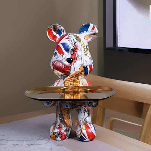 Bear Statue Resin Tray Sculpture for Home and Office Decor, Suitable for Bedroom, Living Room, Office on Table, Desktop, Shelves and Cabinet (London) - color: London
