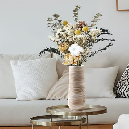ALMA 13" White Tall Ceramic Vase, Modern Pampas Grass Vase Home Docer - color: Cylindrical-white-13''