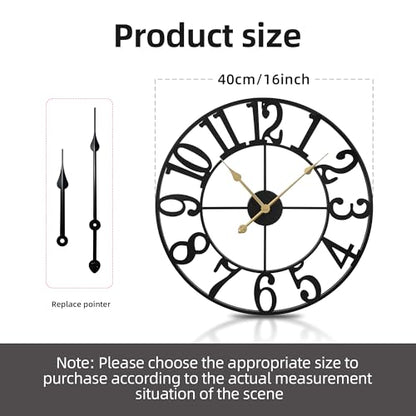 Wall Clock Battery Operated,Silent Non Ticking Modern Rustic Metal Small Clocks for Living Room/Bedroom/Office/Kitchen/Farmhouse Home Decor-16IN(Arabic Number-Black) - size: 16 inch