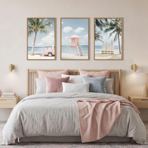 Celestdeco Beach Coastal Seascape Framed Canvas Wall Art Set-16"x24"x3 - color: Beach Seascape Wall Art, size: 16"L x 24"W