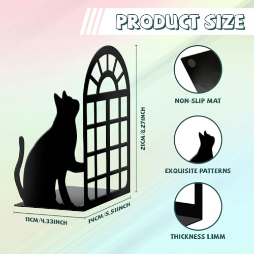 Peacoblue 5.5"x4.3"x8.3" Metal Bookends, Heavy Duty Book Ends for Shelves - style: cat