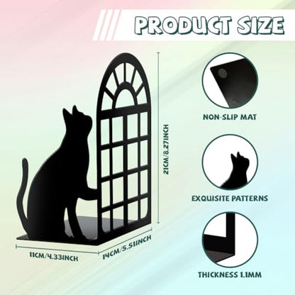 Peacoblue 5.5"x4.3"x8.3" Metal Bookends, Heavy Duty Book Ends for Shelves - style: cat
