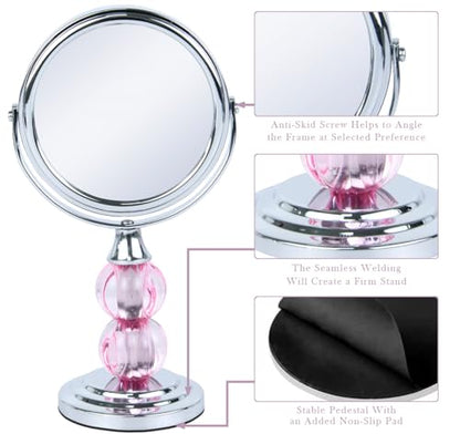 Zahari Home Aroma Magnifying Makeup Mirror with Stand, Double Sided 1X/3X Magnification, 360 Degree Swirl, 6.30 inch Pink - color: Pink, size: 6.3"L x 3.5"W