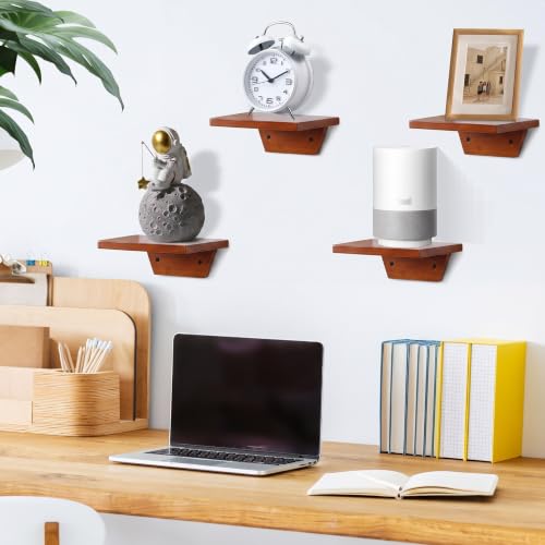Small Wall Shelves,Speaker Shelf,Floating Shelf Trapezoid for Wifi Router - color: Light Walnut, size: Set of 2