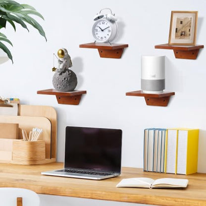 Small Wall Shelves,Speaker Shelf,Floating Shelf Trapezoid for Wifi Router - color: Light Walnut, size: Set of 4