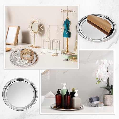 Lemonroad 2 Set Round Silver Mirror Serving Tray 14.17 Inches - size: 14.17 Inches