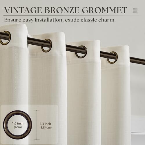 Off White 80 Inches Long Linen Semi Sheer Bronze Grommet Curtains - color: Natural, size: 52"W x 80"L (Pack of 2)