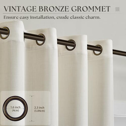 Natural 72 Inches Long Linen Semi Sheer Bronze Grommet Curtains for Bedroom - color: Natural, size: 52"W x 72"L (Pack of 2)