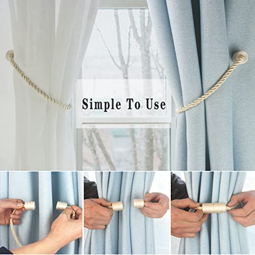Magnetic Curtain Tiebacks Decorative Holdbacks Rope Tie Back Drapes Hangtty - color: Beige