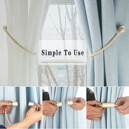 Magnetic Curtain Tiebacks Decorative Holdbacks Rope Tie Back Drapes Hangtty - color: Beige