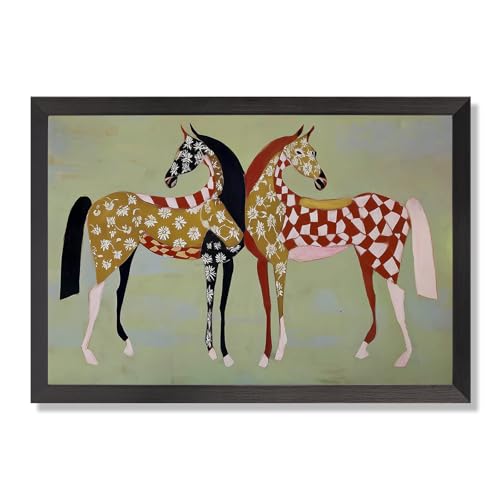 Vintage Horse Patterned Poster Abstract Folk Animal Canvas Wall Art Modern Mid Western Dopamine Artwork Prints Painting For Living Room Bedroom Apartment Wall Decor 8x10in black Framed - color: style 03, size: 8"L x 10"W