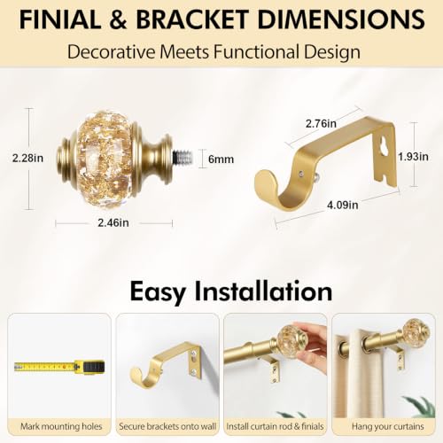 USFOOK Curtain Rods for Windows 48 to 84, Luxury Gold - color: Luxury Gold, size: 48-84"