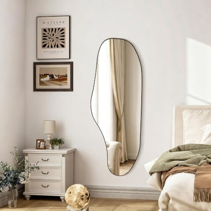 65.7"x24" Irregular Full Length Mirror, Abstract Wall Mirror - color: Black Frameless