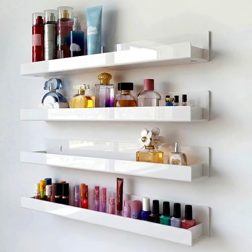 4 Pack 15 Inch White Acrylic Floating Wall Shelves, Kids Bookshelf - color: 15in-whtie