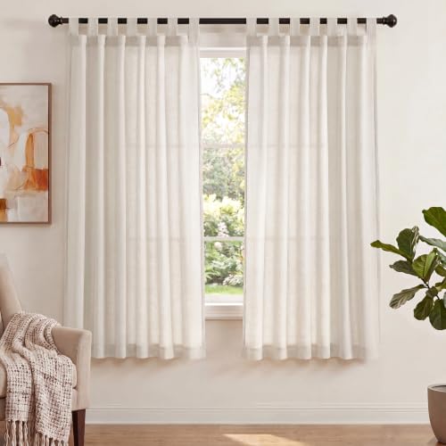 PrinceDeco Linen Semi Sheer Curtains for Living Room, 52x63 inch, Natural - color: Natural, size: 52"W x 63"L (Pack of 2)