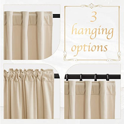 NICETOWN Beige Velvet Curtains 84 inch Long, 52" W x 84" L, 2 Panels - color: Beige, size: 52"W x 84"L (Pack of 2)